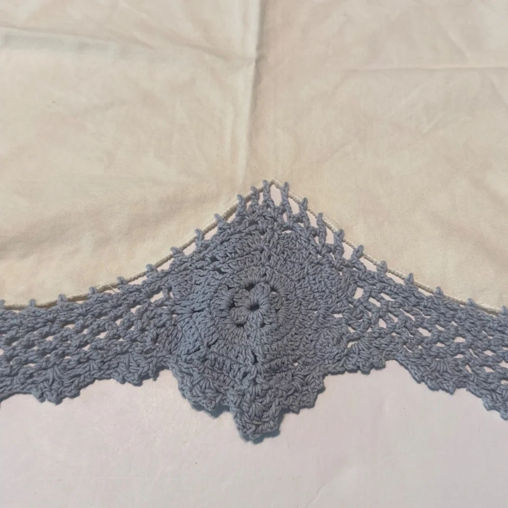 Vintage Crochet Lace Trim Window Valances Cream Rose Blue Cottagecore 55x15 Pair